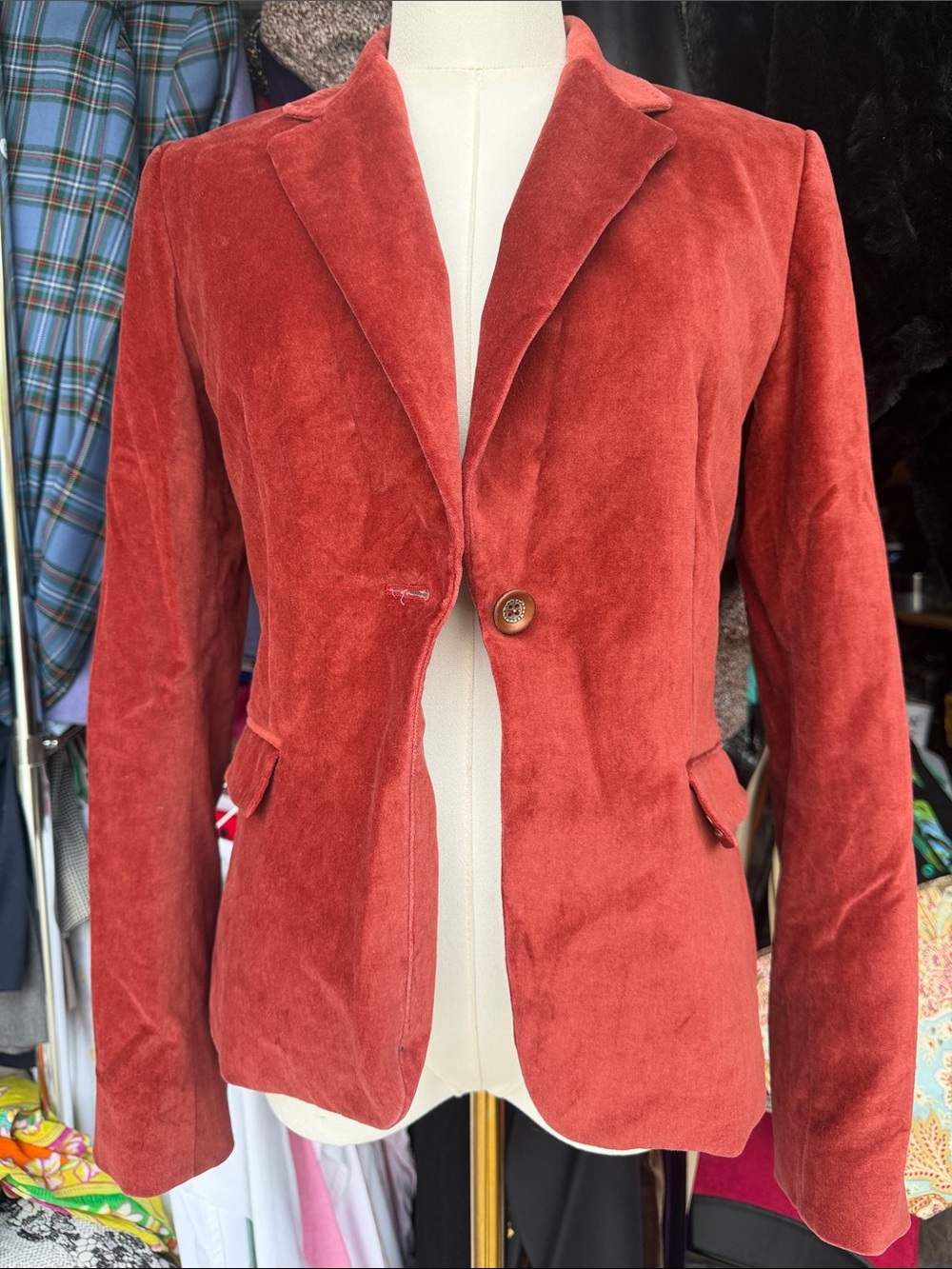 Elie Tahari Burnt Orange Velvet Single-Button Blazer